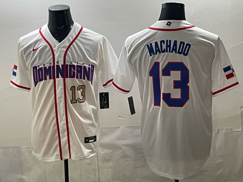 Men 2026 World Cub #13 Machado White Game Nike MLB Jersey style 002->more jerseys->MLB Jersey